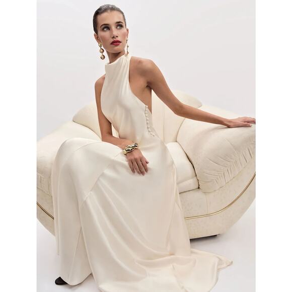 Reformation Roy Satin Dress Fior Di Latte - Picture 6 of 12